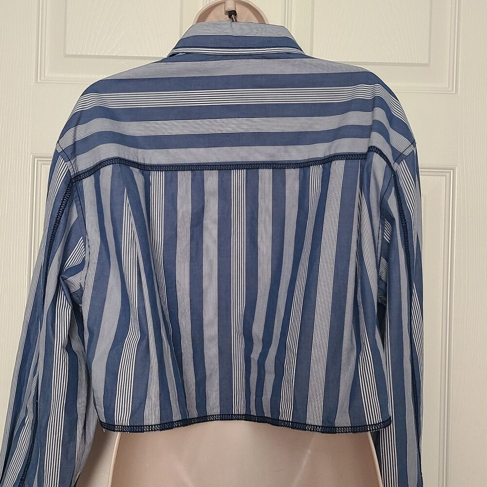 Women Sandro sz 4 Cropped Collared Striped Long Sleeve Blouse SHIRT Top - Picture 8 of 12